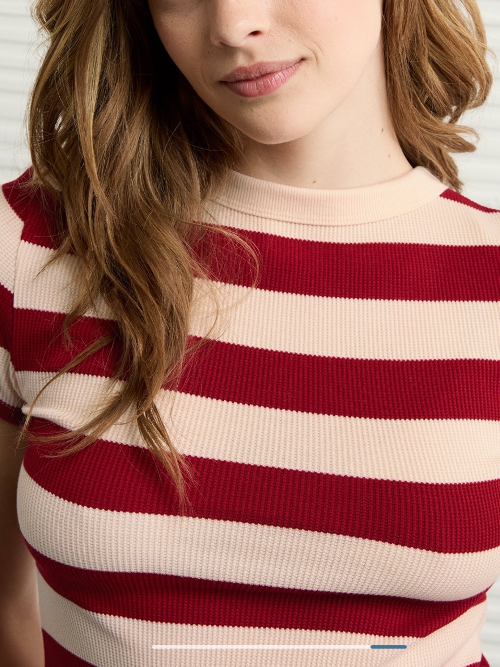 American Eagle Outfitters Red and Cream Striped Ribbed Tee